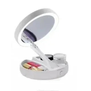 Espelho de Maquiagem com LED e Aumento 10x – Dobravel e Compacto