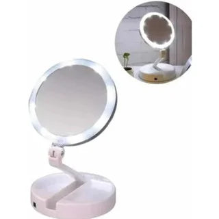 Espelho de Maquiagem com LED e Aumento 10x – Dobravel e Compacto