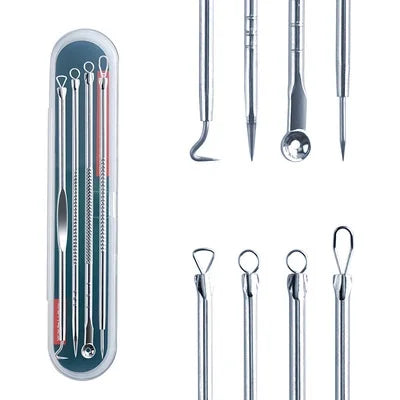 Kit Extrator de Cravos e Espinhas ProSkin™ – 4 Ferramentas em Aço Inoxidável