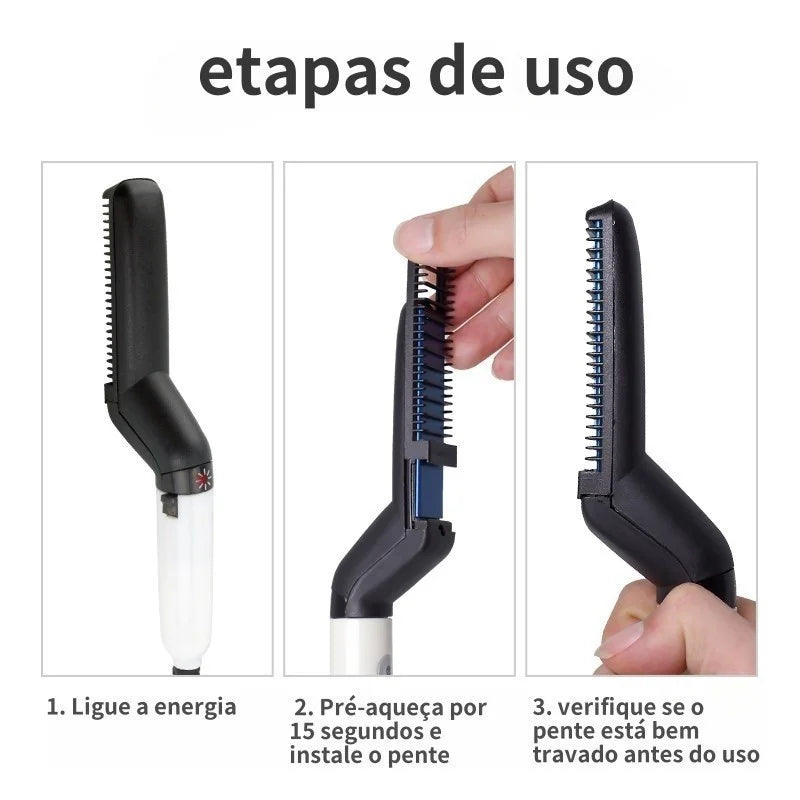Prancha & Modelador 2 em 1 – Alisador de Cabelo e Barba Masculino