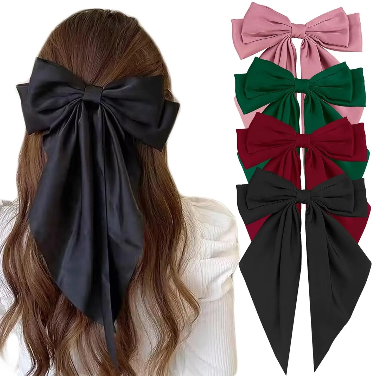 🎀 Laço Chic – Kit 4 Presilhas de Cetim para um Toque Elegante 🎀