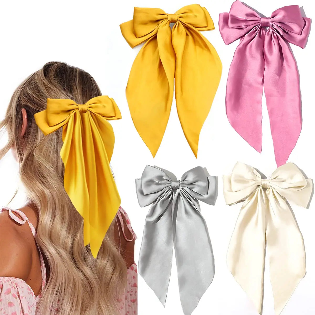 🎀 Laço Chic – Kit 4 Presilhas de Cetim para um Toque Elegante 🎀