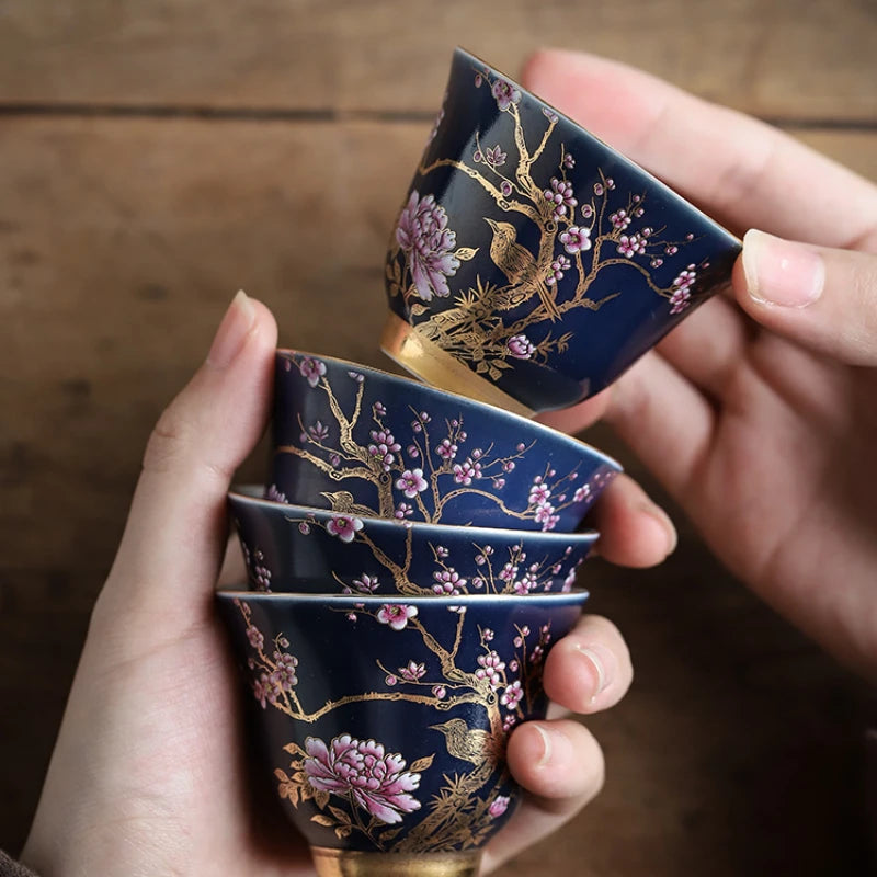 Coleção exclusiva de Chá Azul & Dourado – Cerâmica premium pintada a mão☕✨
