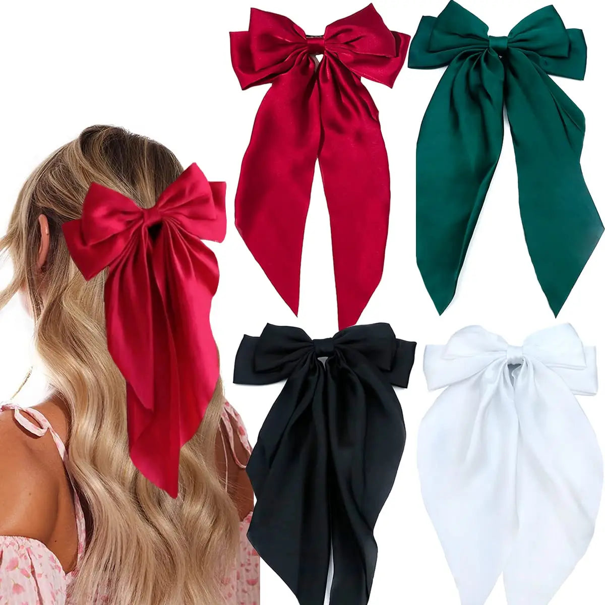 🎀 Laço Chic – Kit 4 Presilhas de Cetim para um Toque Elegante 🎀