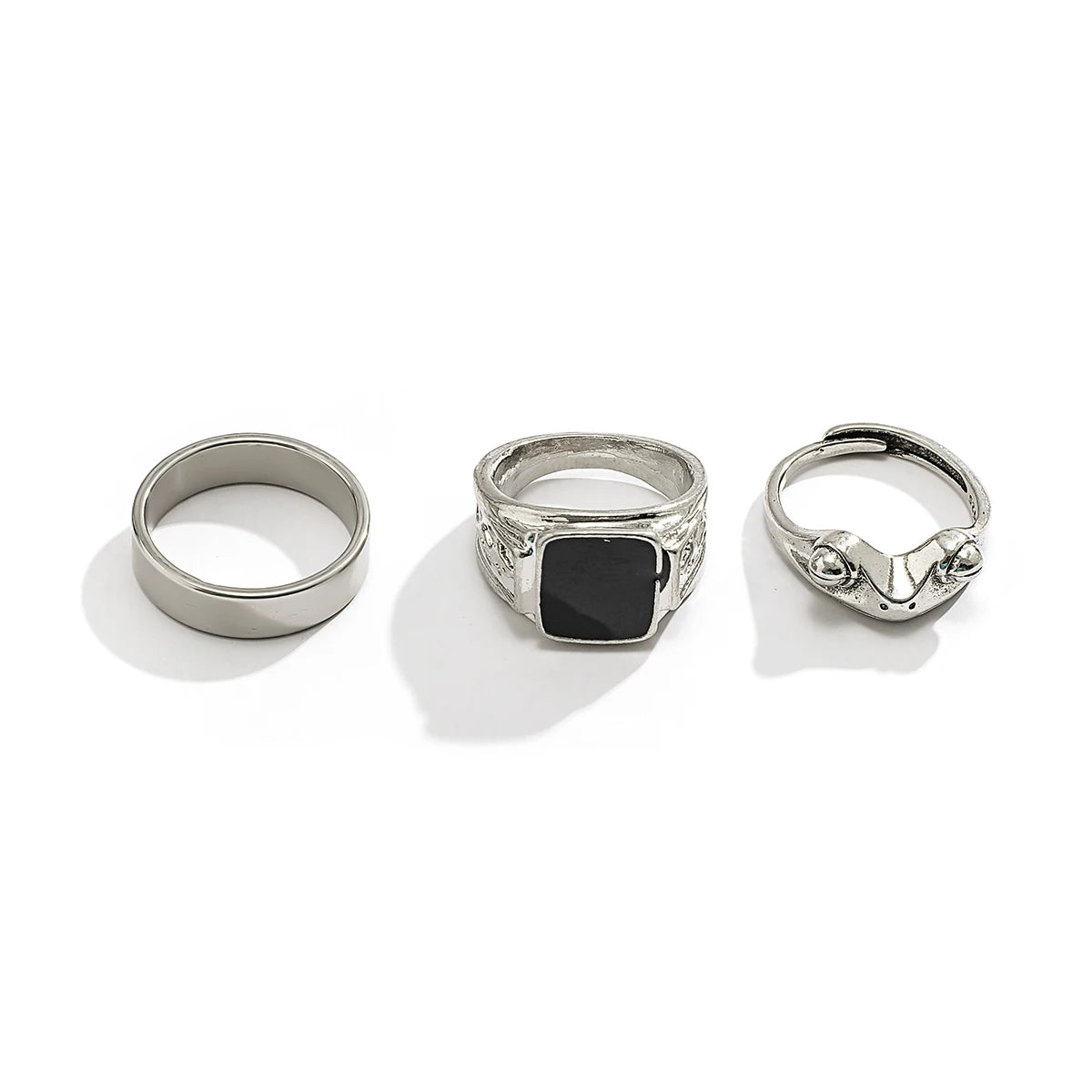 Conjunto Punk Drip – 3 Anéis Geométricos de Aço Inoxidável para Estilo e Atitude