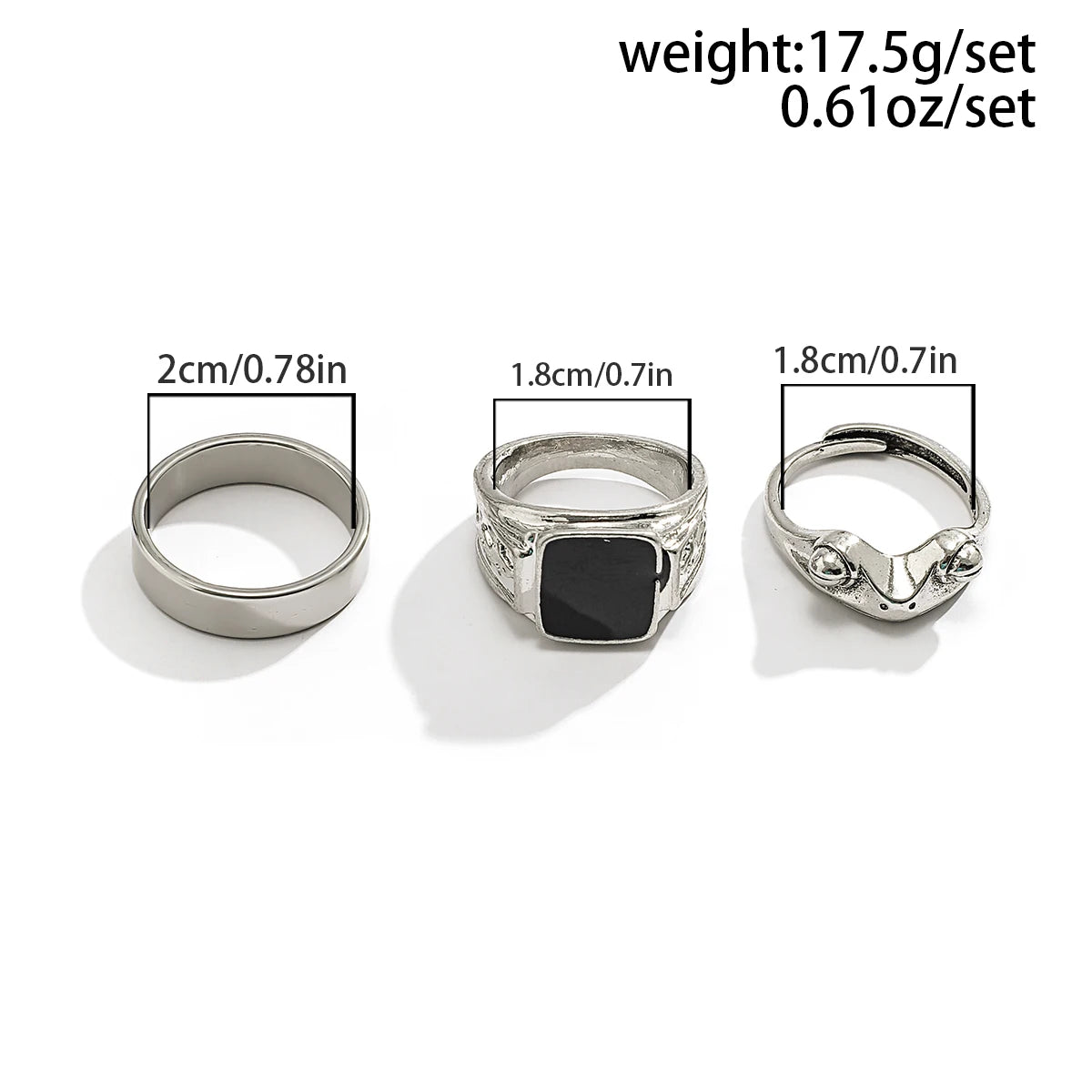 Conjunto Punk Drip – 3 Anéis Geométricos de Aço Inoxidável para Estilo e Atitude