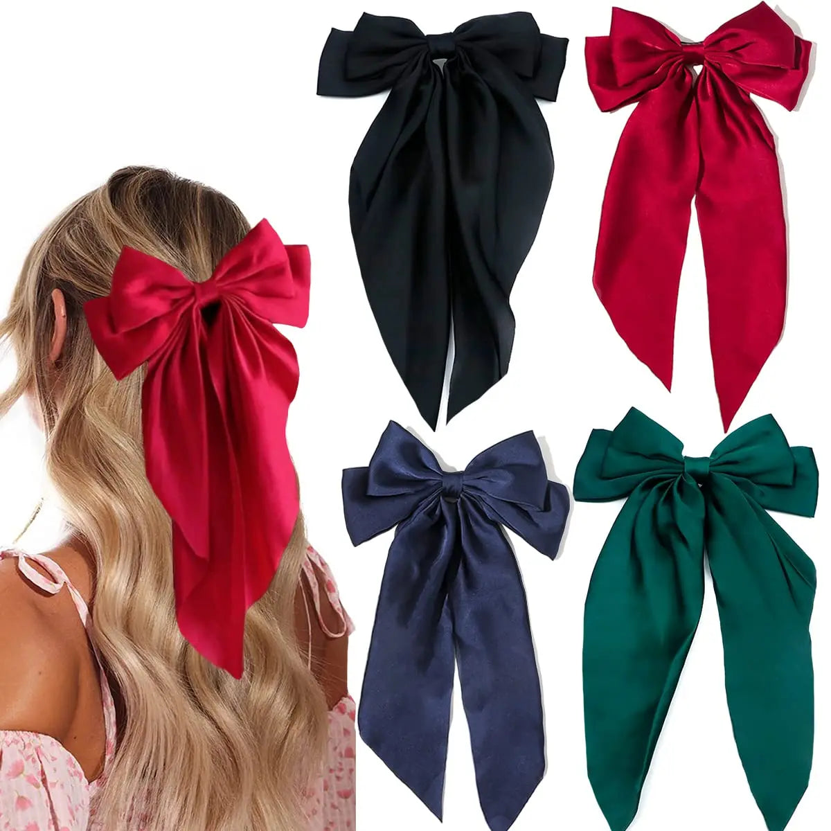 🎀 Laço Chic – Kit 4 Presilhas de Cetim para um Toque Elegante 🎀