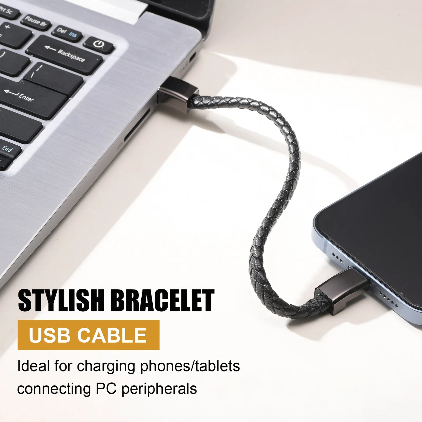 Pulseira USB Masculina de Couro Preto – Estilo Casual e Sofisticado
