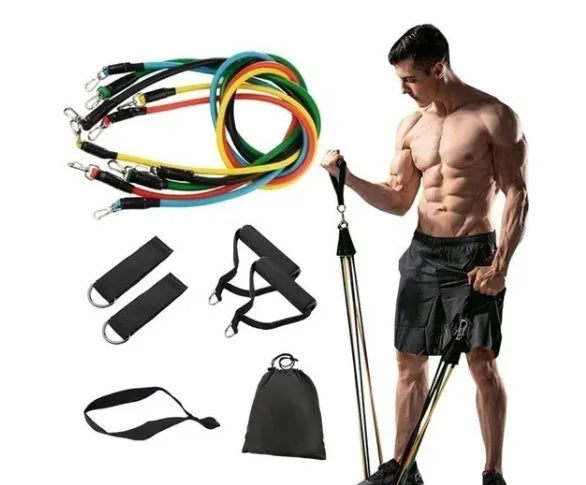 FlexFit - Kit de Extensores Elásticos 11 Peças – Treinamento Funcional, Yoga e Pilates