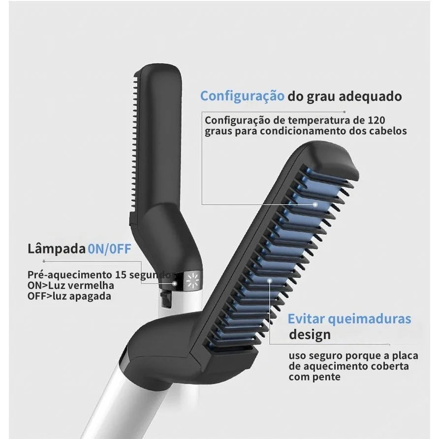 Prancha & Modelador 2 em 1 – Alisador de Cabelo e Barba Masculino