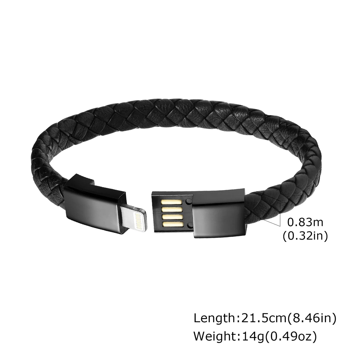 Pulseira USB  Masculina de Couro Preto – Estilo Casual e Sofisticado