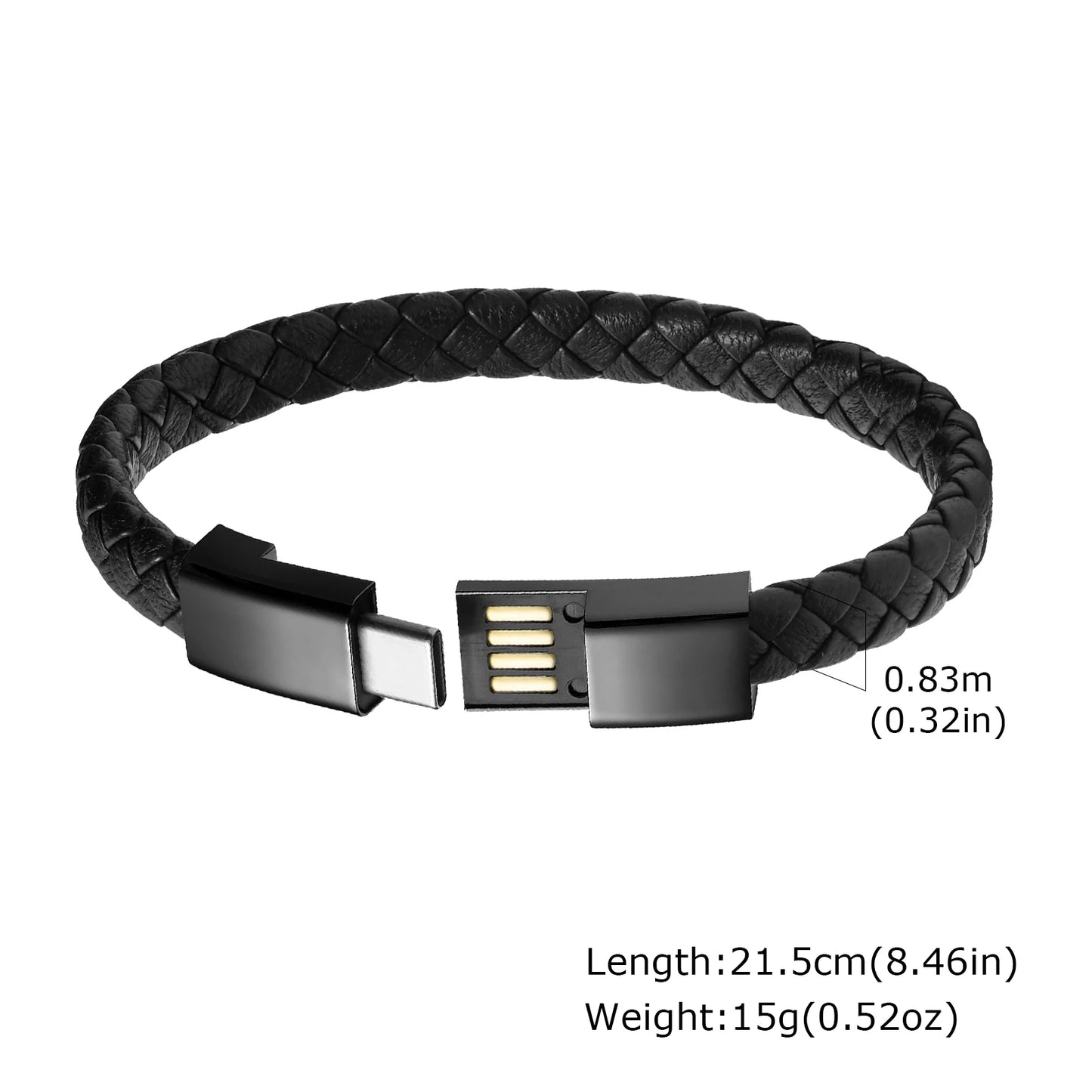 Pulseira USB  Masculina de Couro Preto – Estilo Casual e Sofisticado