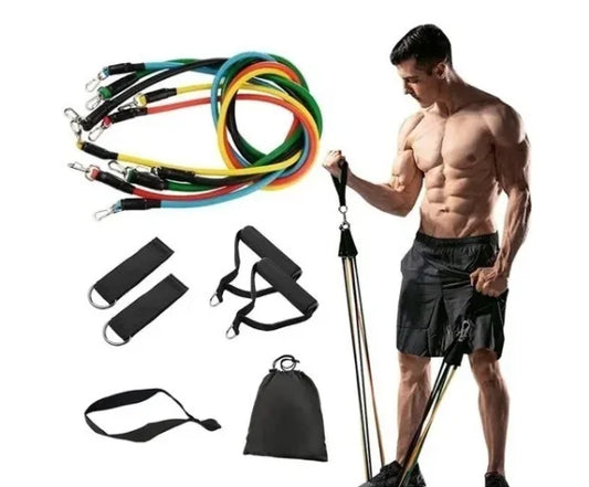 FlexFit - Kit de Extensores Elásticos 11 Peças – Treinamento Funcional, Yoga e Pilates